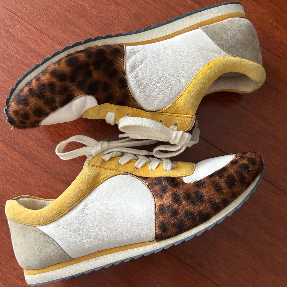 Boden Women's Sneakers with Leopard and Yellow Accents